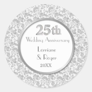 Sticker Rond Silver Floral Elegance 25e anniversaire Mariage