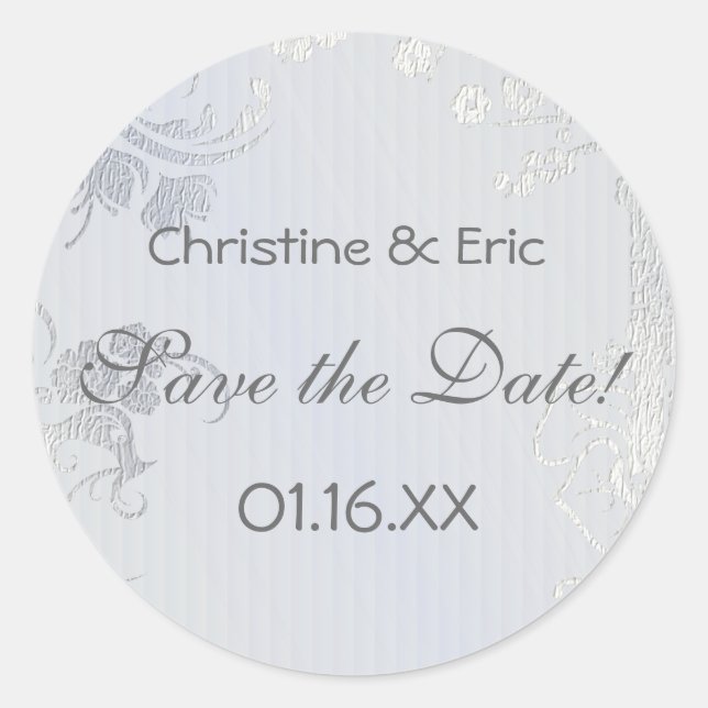 Sticker Rond Silver Glimmer Enregistrer la date (Devant)