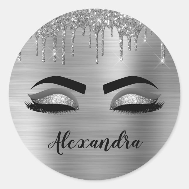 Sticker Rond Silver Glitter Sparkle Eyelashes Monogram (Devant)
