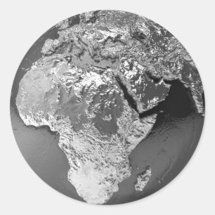 Sticker Rond Silver Globe - Afrique, Render 3d