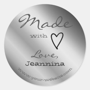 Sticker Rond Silver Grey Fabriqué avec amour mignon Nom du symb