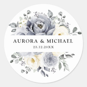 Sticker Rond Silver Grey Ivory Floral hiver Rustique Mariage