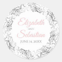 Silver Lace & Pink Script Elegant White Wedding 