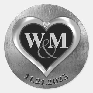 Sticker Rond Silver Modern Glam Monogramme Classic Round Sticke