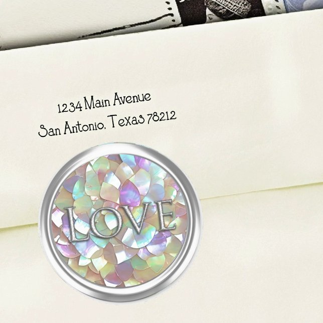 Sticker Rond Silver Mother of Pearl Envelope Seal Love (Créateur téléchargé)