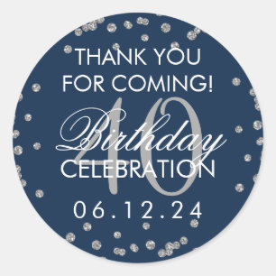 Sticker Rond Silver Navy Bleu 40e anniversaire Merci Confetti