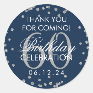 Sticker Rond Silver Navy Blue 60e anniversaire Merci Confetti