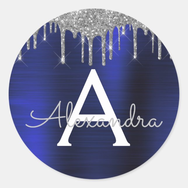 Sticker Rond Silver Navy Parties scintillant bleue Étincelle No (Devant)