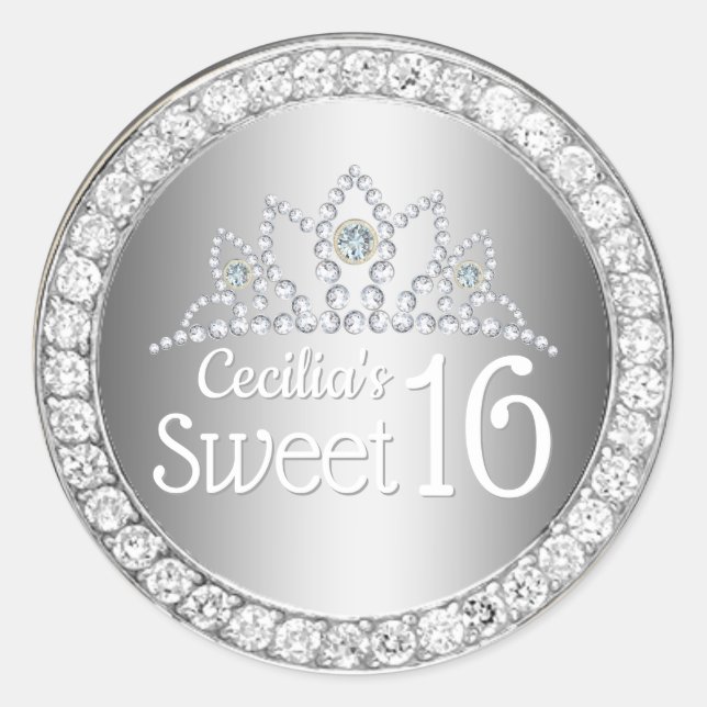 Sticker Rond Silver Princess Diamond Tiara Sweet 16 (Devant)