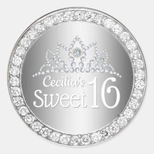 Sticker Rond Silver Princess Diamond Tiara Sweet 16