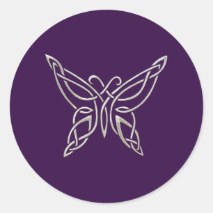 Sticker Rond Silver Purple Celtic Butterfly Curling
