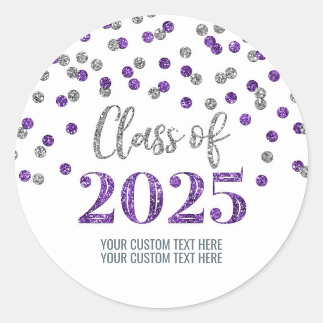 Sticker Rond Silver Purple Confetti Graduation 2025 (Devant)