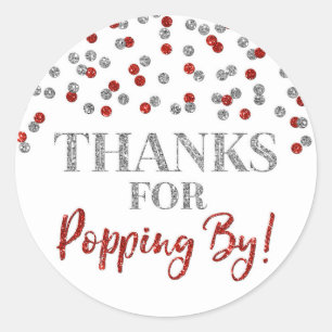 Sticker Rond Silver Red Confetti Merci pour Popping By
