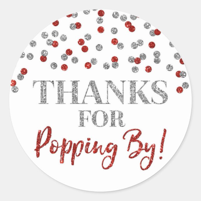Sticker Rond Silver Red Confetti Merci pour Popping By (Devant)
