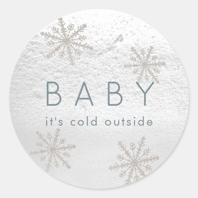 Sticker Rond Silver Snowflakes Baby Il fait froid dehors (Devant)