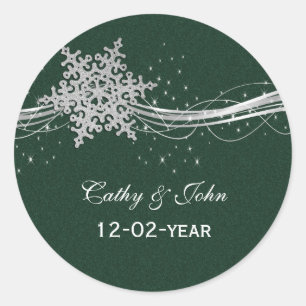 Sticker Rond Silver vert Snowflakes mariage favoritisme autocol
