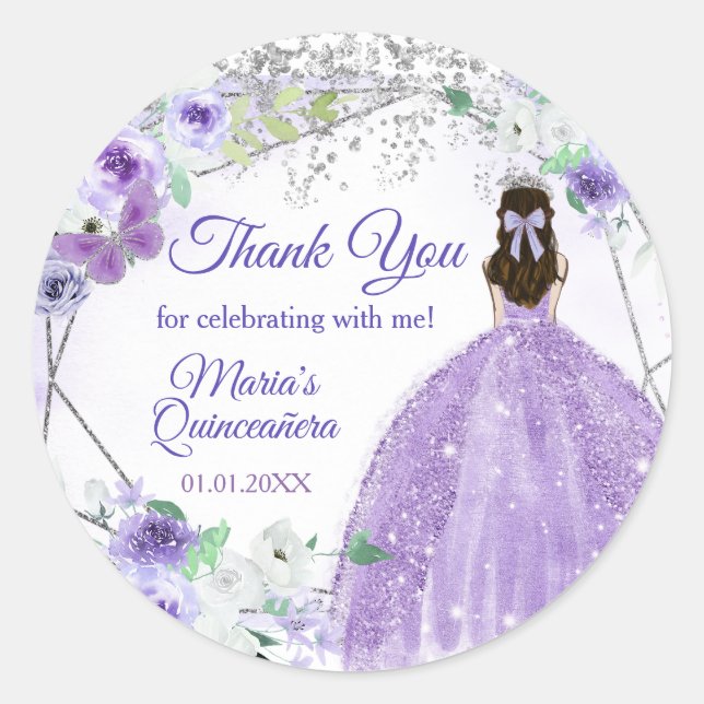 Sticker Rond Silver violet Quinceañera 15 Anos (Devant)