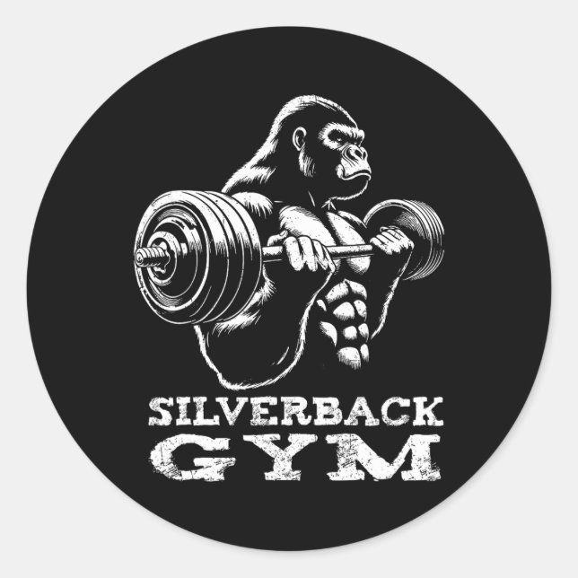 Sticker Rond Silverback Gym Gorilla Entraînement d'haltérophili (Devant)