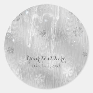 Sticker Rond Silvery White Snowflakes Winter Wonderland Favoris