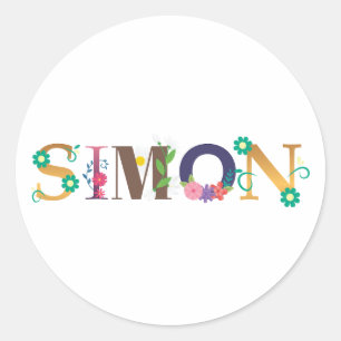 Sticker Rond SIMON Prénom Élégant Brodé