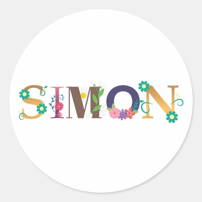 Sticker Rond SIMON Prénom Élégant Brodé (Devant)