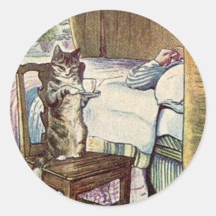 Sticker Rond Simpkin le chat sert du thé - Beatrix Potter