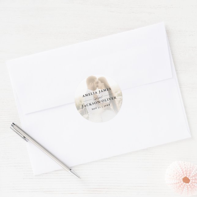 Sticker Rond Simple 2 superposition de photos calligraphie mari (Enveloppe)
