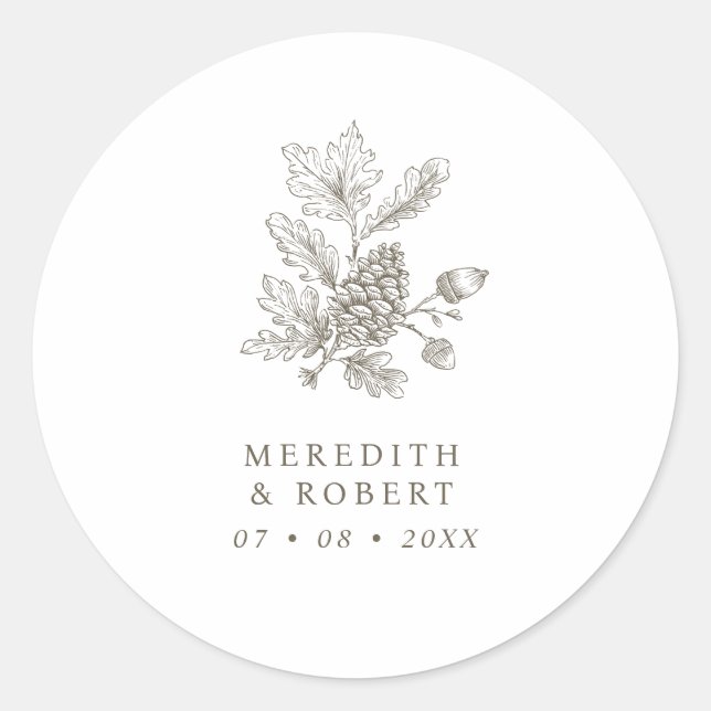 Sticker Rond Simple Acorn & Pinecone Branch Fall Wedding (Devant)