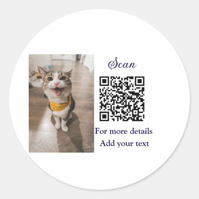Sticker Rond Simple animal name details QR code add text photo (Devant)