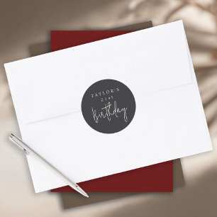 Sticker Rond Simple Anniversaire 21 Ans Minimaliste Plat Noir