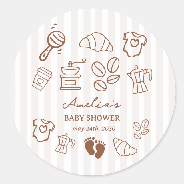 Sticker Rond Simple Baby Is Brewing Doodle Coffee Baby Shower (Devant)
