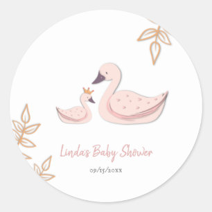 Sticker Rond Simple Baby shower de cygne rose princesse rose