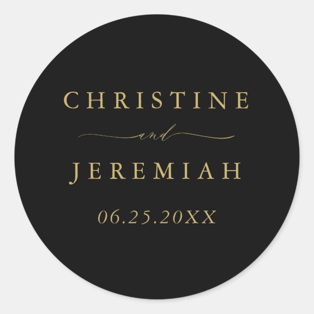 Sticker Rond Simple Black Gold Modern Script Mariage (Devant)