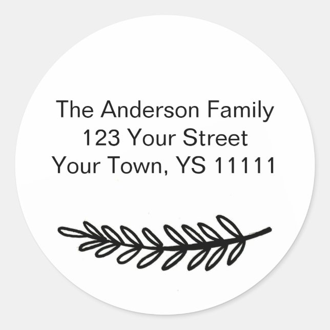 Sticker Rond Simple Black White Pine Adresse (Devant)