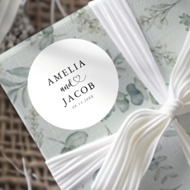 Sticker Rond Simple Black & White Wedding  (Créateur téléchargé)