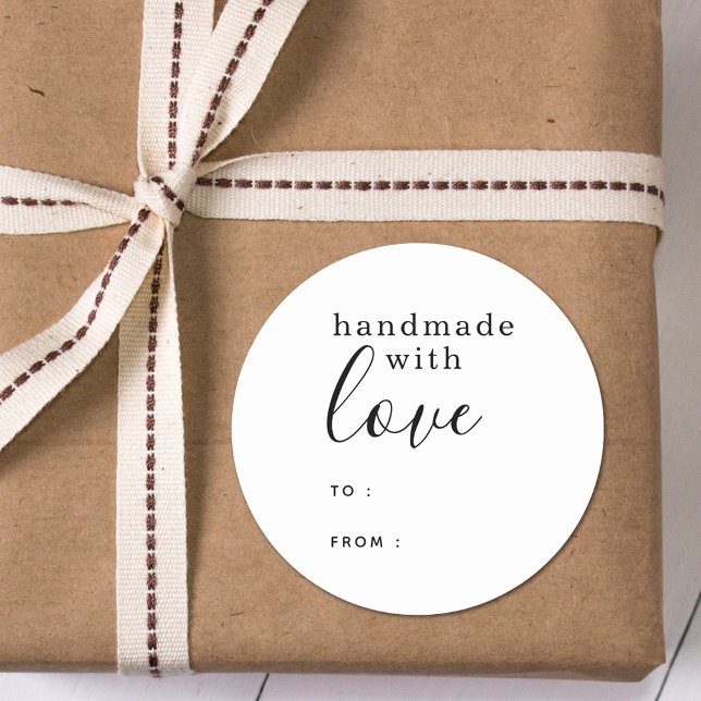 Sticker Rond Simple Blanc Fabriqué avec Amour (Créateur téléchargé)