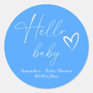 Sticker Rond Simple bleu minimaliste Bonjour bébé