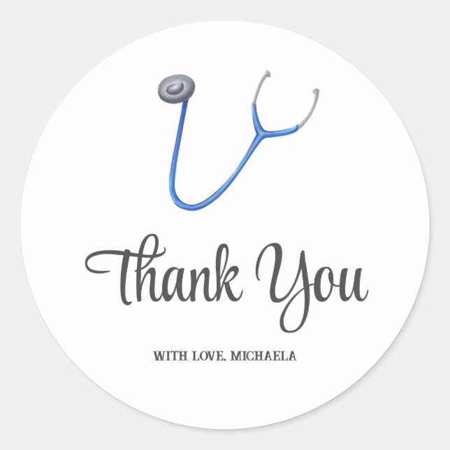 Sticker Rond Simple Blue Stethoscope Thank You (Devant)