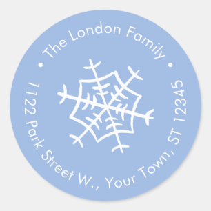 Sticker Rond Simple Blue White Snowflacon Adresse de retour