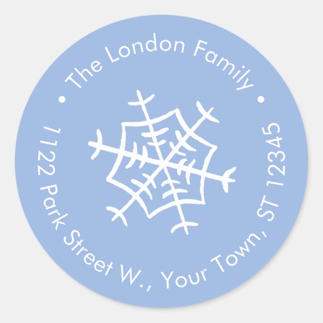 Sticker Rond Simple Blue White Snowflacon Adresse de retour (Devant)