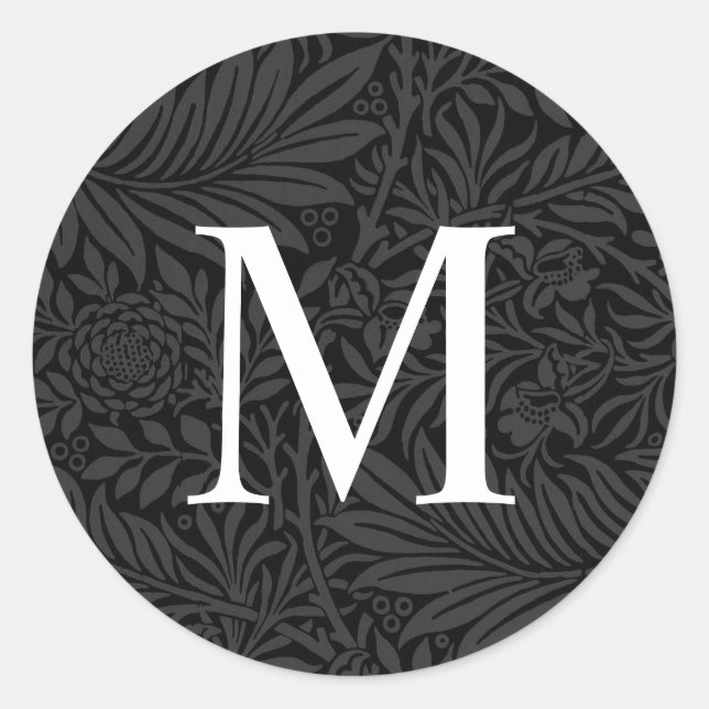 Sticker Rond Simple cachet d'enveloppe à monogramme floral noir (Devant)