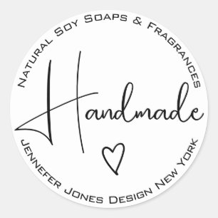Sticker Rond Simple Calligraphy Black and White Handmade Labels