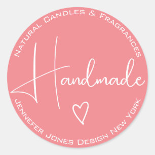 Sticker Rond Simple Calligraphy Girly Pink Handmade Labels