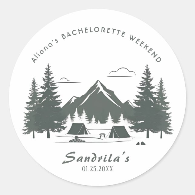 Sticker Rond Simple Camping Week-end Bachelorette Party (Devant)