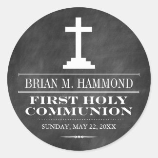 Sticker Rond Simple Chalkboard Première sainte communion