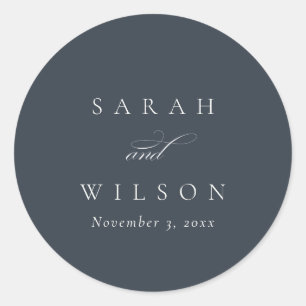 Sticker Rond Simple Chic Élégant Script Black Navy Mariage