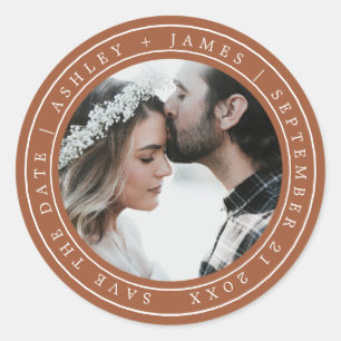 Sticker Rond Simple Chic Enregistrer la date Mariage Photo Terr