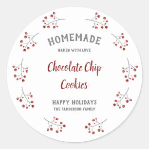 Sticker Rond Simple Christmas Berry Wreath Holiday