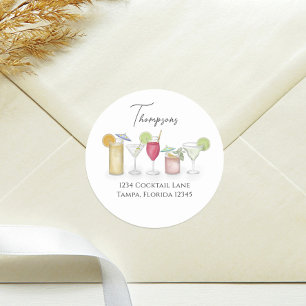 Sticker Rond Simple Cocktail Boissons Aquarelle Adresse de reto