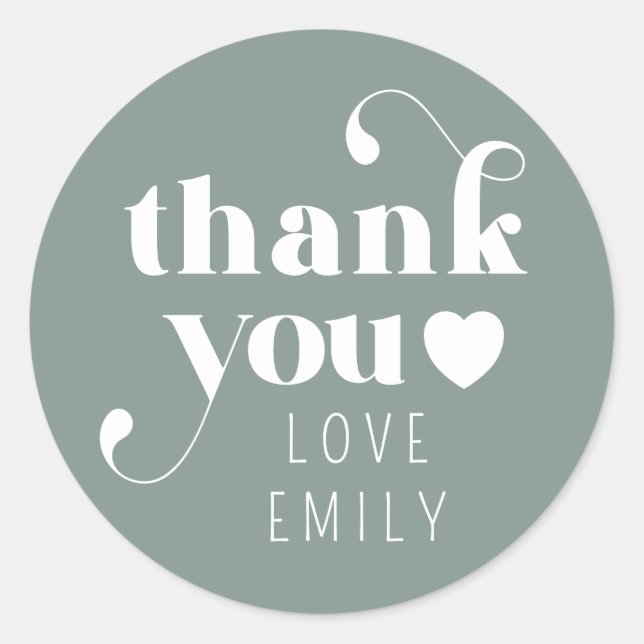 Sticker Rond Simple coeur de Merci rétro | Sage Green (Devant)